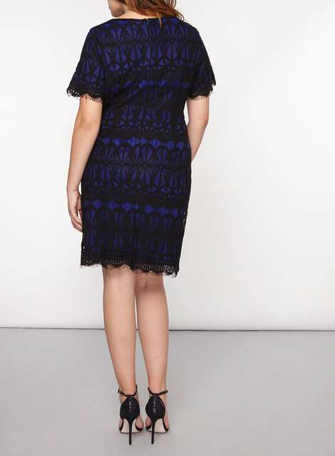 **DP Curve Black and Cobalt Lace Pencil dress